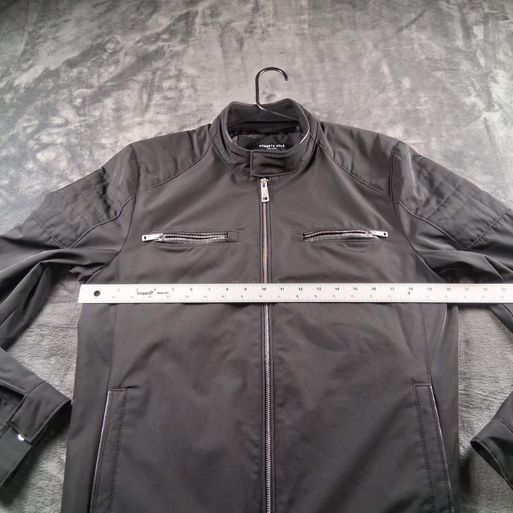 Kenneth Cole Moto Jacket Mens Small Black Quilted Shoulder Full Zip Lightweight - Picture 6 of 7